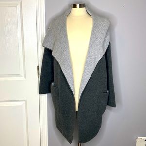 ZARA KNIT WOOL‎ BLEND CHARCOAL LAPEL COLLAR OPEN CARDIGAN